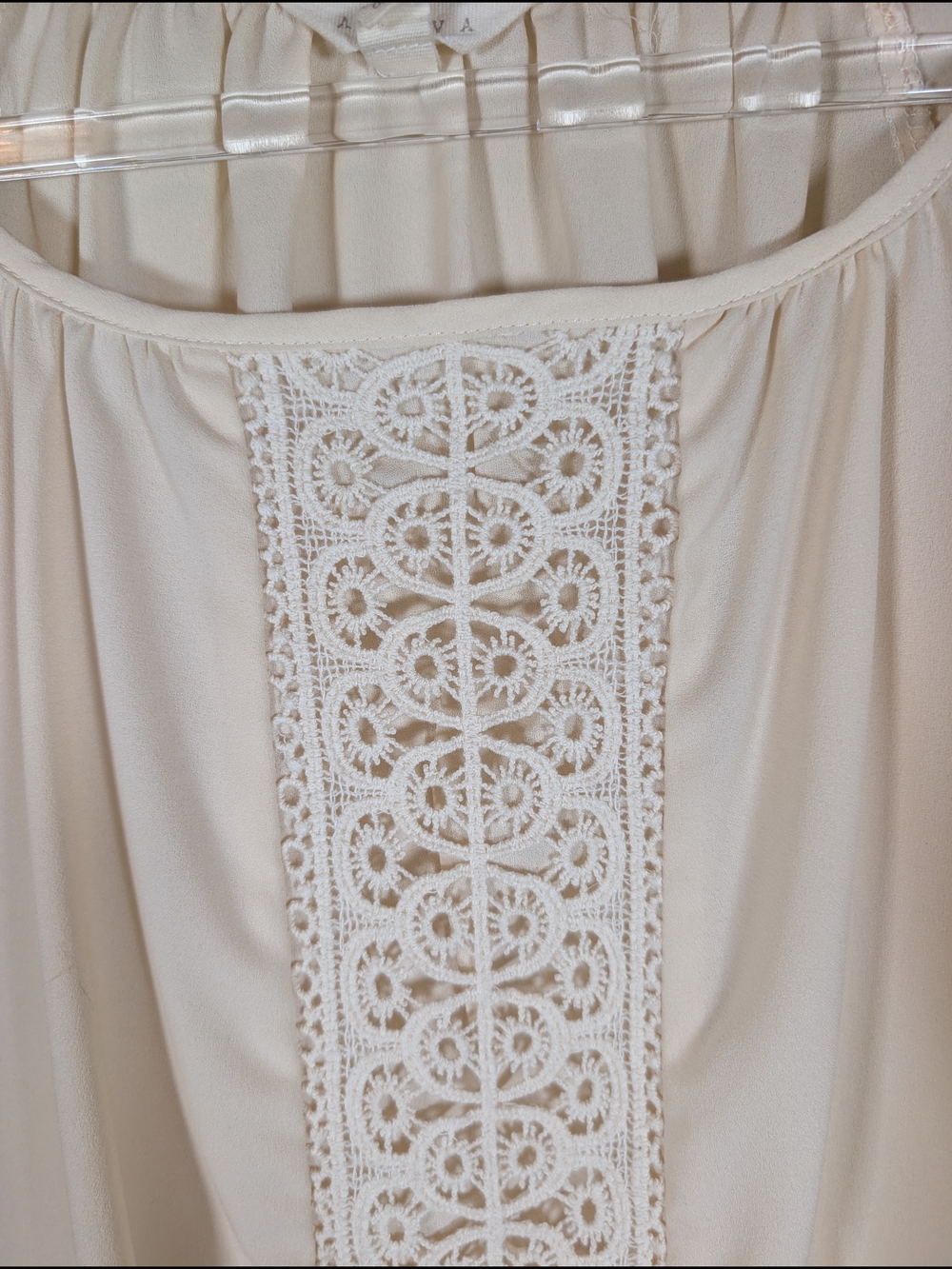 Adiva Ivory Lace Trim Boho Peasant Blouse Women’s Large Bell Sleeve Cream Top - Picture 4 of 13